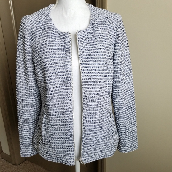 Adrienne Vittadini Jackets & Blazers - Adrienne Vittadini Striped Tweed Zip-up Blazer, M